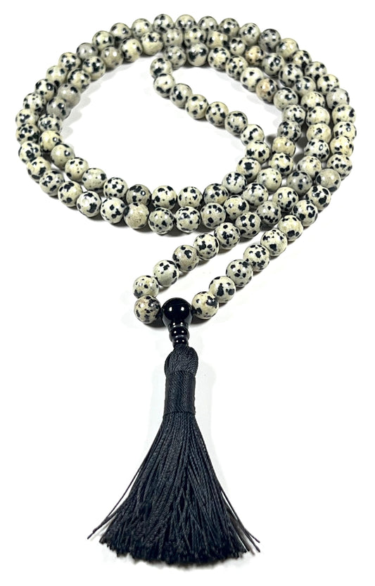 Handmade Dalmatian Jasper Mala Beads Necklace | 8mm 108 Beads | Spiritual Energy Beads | Birthstone & Root Chakra Connection