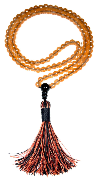 Yellow Agate Mala Beads Necklace – 6mm 108 Beads – Solar Plexus Chakra & Leo Birthstone – Spiritual Jewelry