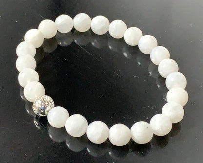 Moonstone And Lava Stretch Bracelet - Cancer Birthstone - Sacral & Crown Chakra Jewelry
