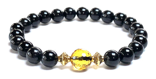 Black Tourmaline and Citrine Stretch Bracelet - November Birthstone for Scorpio & Sagittarius - Solar Plexus Chakra, Zodiac Energy Jewelry