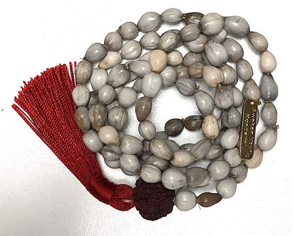 Vijayanti Vaijayanti mala beads necklace - Victory Mala 108 prayer beads for Laxmi Lakshmi Vishnu Krishna pooja puja - 5 mukhi (5 face) Rudraksha Rudraksh Guru bead - Awaken - w/Velvet Rosary pouch
