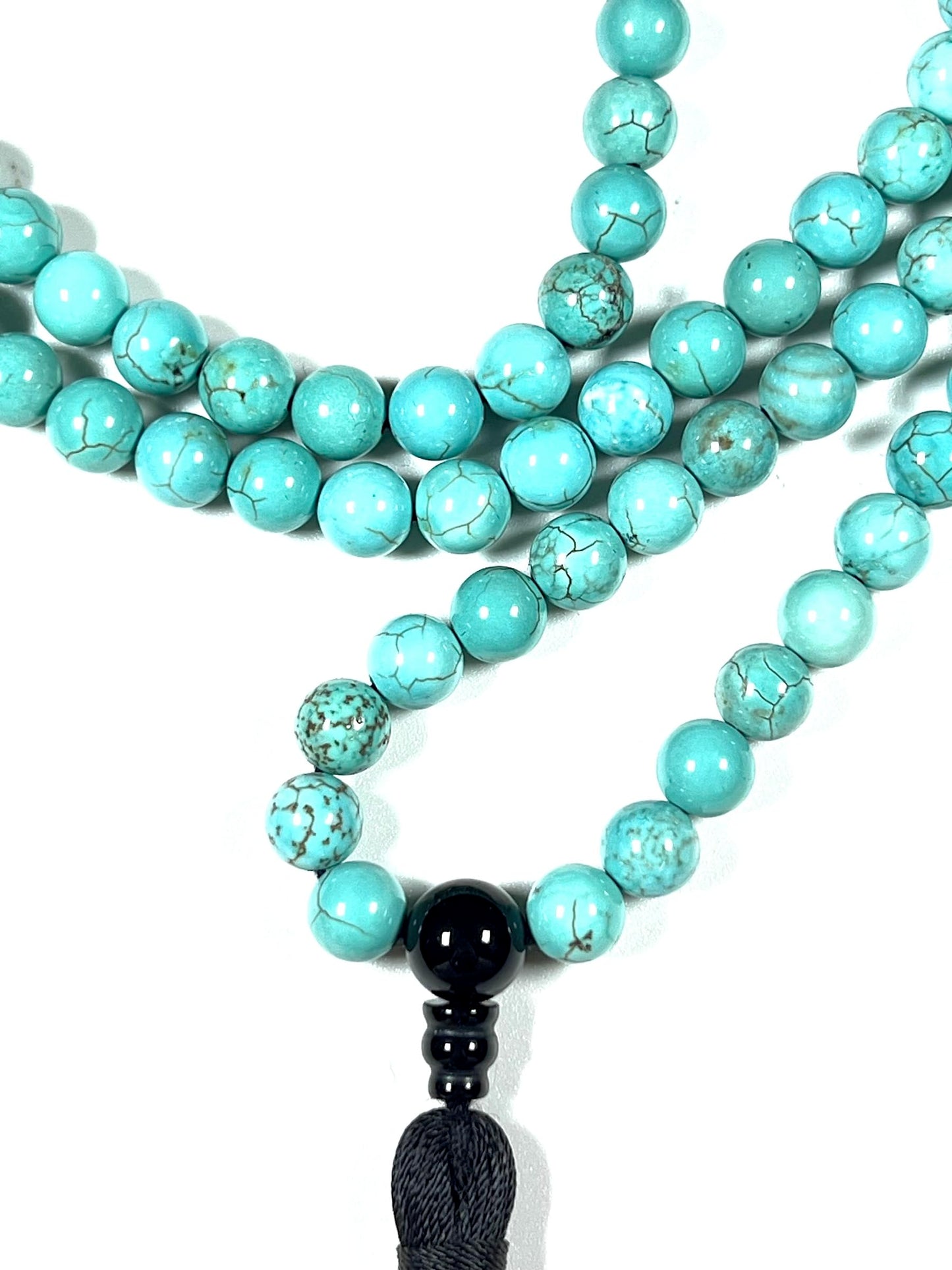 Handmade Natural Blue Turquoise Mala Beads Necklace | 8mm | 108 Beads | Wisdom & Tranquility Mala | Sagittarius Birthstone & Throat Chakra