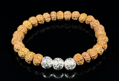 VULCAN Rudraksha & Silver-Plated Lava Bracelet | 8mm Stretch Design
