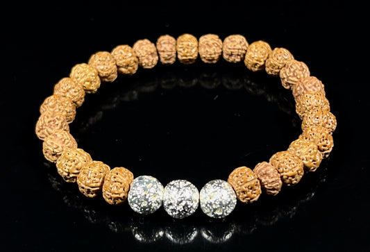 VULCAN Rudraksha & Silver-Plated Lava Bracelet | 8mm Stretch Design