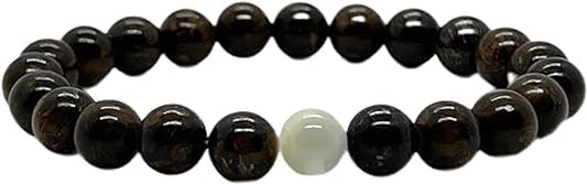 Bronzite & Mother of Pearl Stretch Bracelet (8mm Beads, 7.5 Inches) - Balance & Inner Strength: - Taurus & Gemini Birthstone & Root & Solar Plexus Harmony