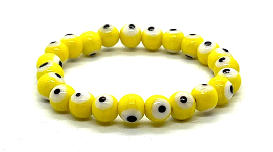 Embrace Optimism & Joy: Handmade Yellow Evil Eye Charm Bracelet (8mm Beads) - Gemini & Leo Birthstone - Solar Plexus Chakra Harmony