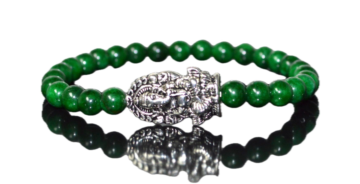 Green Jade Stretch Bracelet with Lucky Charm Accents - Taurus Birthstone for May - Heart Chakra