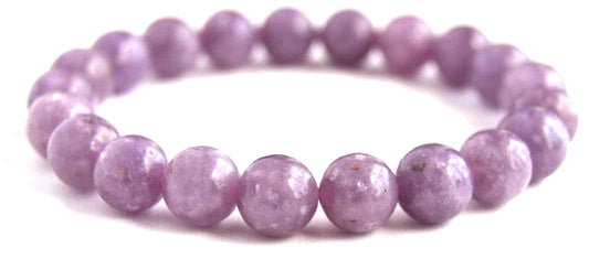 AWAKEN YOUR KUNDALINI Lepidolite Stretch Bracelet with 8mm Beads, Wrist Size 7.5 inches, Birthstone for Libra, Astrological Sign: Pisces, Third Eye Chakra Bracelet