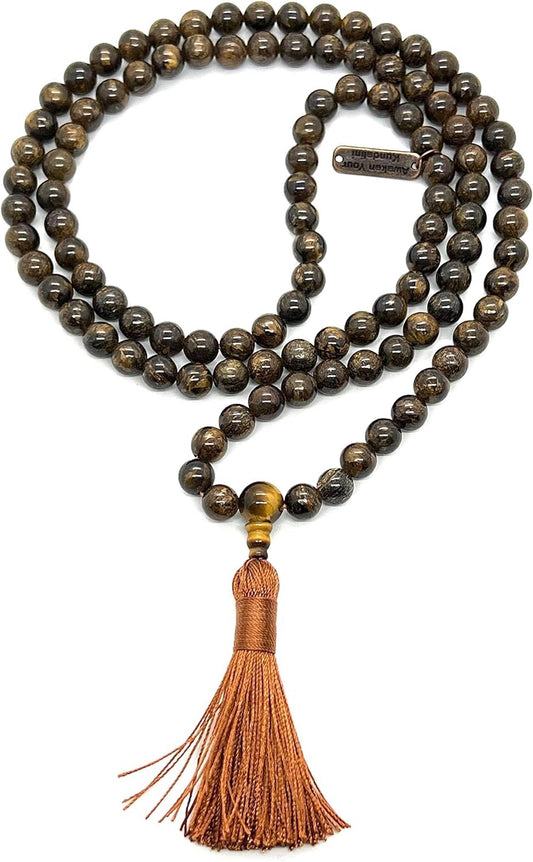 Handmade Bronzite Mala Necklace, 8mm 108 Beads, Sagittarius Birthstone, Root Chakra Healing
