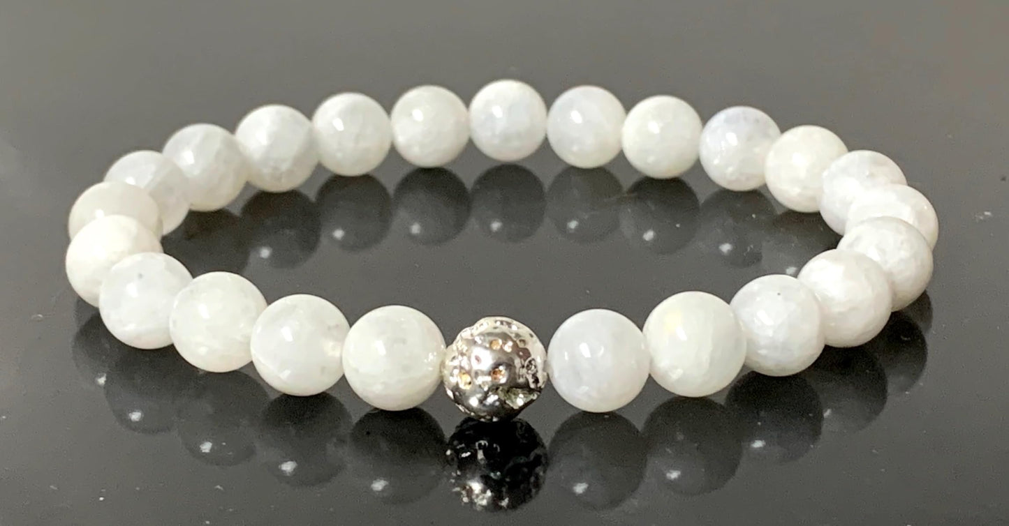 Moonstone And Lava Stretch Bracelet - Cancer Birthstone - Sacral & Crown Chakra Jewelry