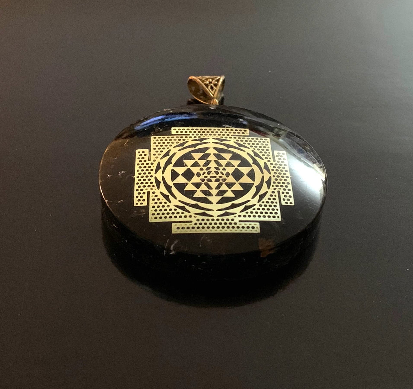 Shungite Sri Yantra Orgone Pendant Necklace, 2 Inch Diameter, Aquarius Gemstone, Root & Crown Chakra - Embrace Harmony: