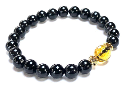 Black Tourmaline and Citrine Stretch Bracelet - November Birthstone for Scorpio & Sagittarius - Solar Plexus Chakra, Zodiac Energy Jewelry