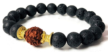 VULCAN Lava & 7 Mukhi Rudraksha Bracelet | 10mm Stretch | Grounding & Abundance