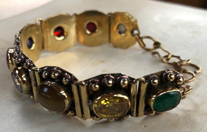 Navratan Navratna Wrist Band Bracelet - 9 Planets Healing Gemstone Navaratna Lucky Charm Amulet for Malefic Planetary Effects (Cuff Link Bracelet Approx. L8"xW.75" Inch Adjustable)