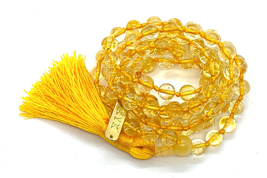 Citrine Mala Necklace, Hand Knotted 8mm High-Grade 108 Beads - November Birthstone, Sagittarius Jewelry, Root Chakra