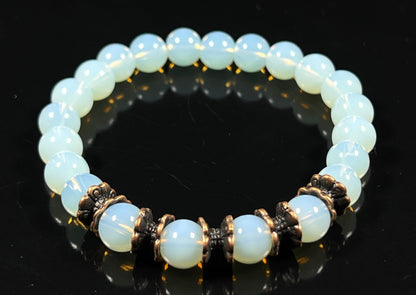 AWAKEN YOUR KUNDALINI Opal Opalite Stretch Bracelet, Birthstone for October, Libra & Scorpio Sun Sign, Crown Chakra