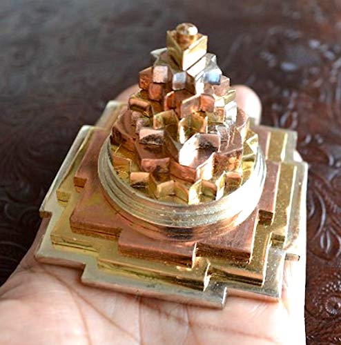 Awaken Your Kundalini Sri Meru Yantra Yantram, Sri Chakra, Maha Meru - Spiritual Blessings, Prosperity, Enlightenment - in Brass & Ashtadhatu (3" Ashtadhatu 3 Tone Polish)