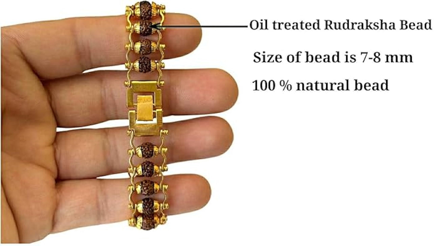 Handmade Rudraksha Beads Bracelet - Chain Link Bracelet – 6-7 mm Bead Size - Brass