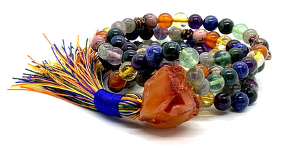 Handmade Protective Aura Mala Beads Necklace – 8mm 108 Beads | Solar Plexus, Third Eye & Heart Chakras | Universal Birthstone Energy | Ethically Sourced