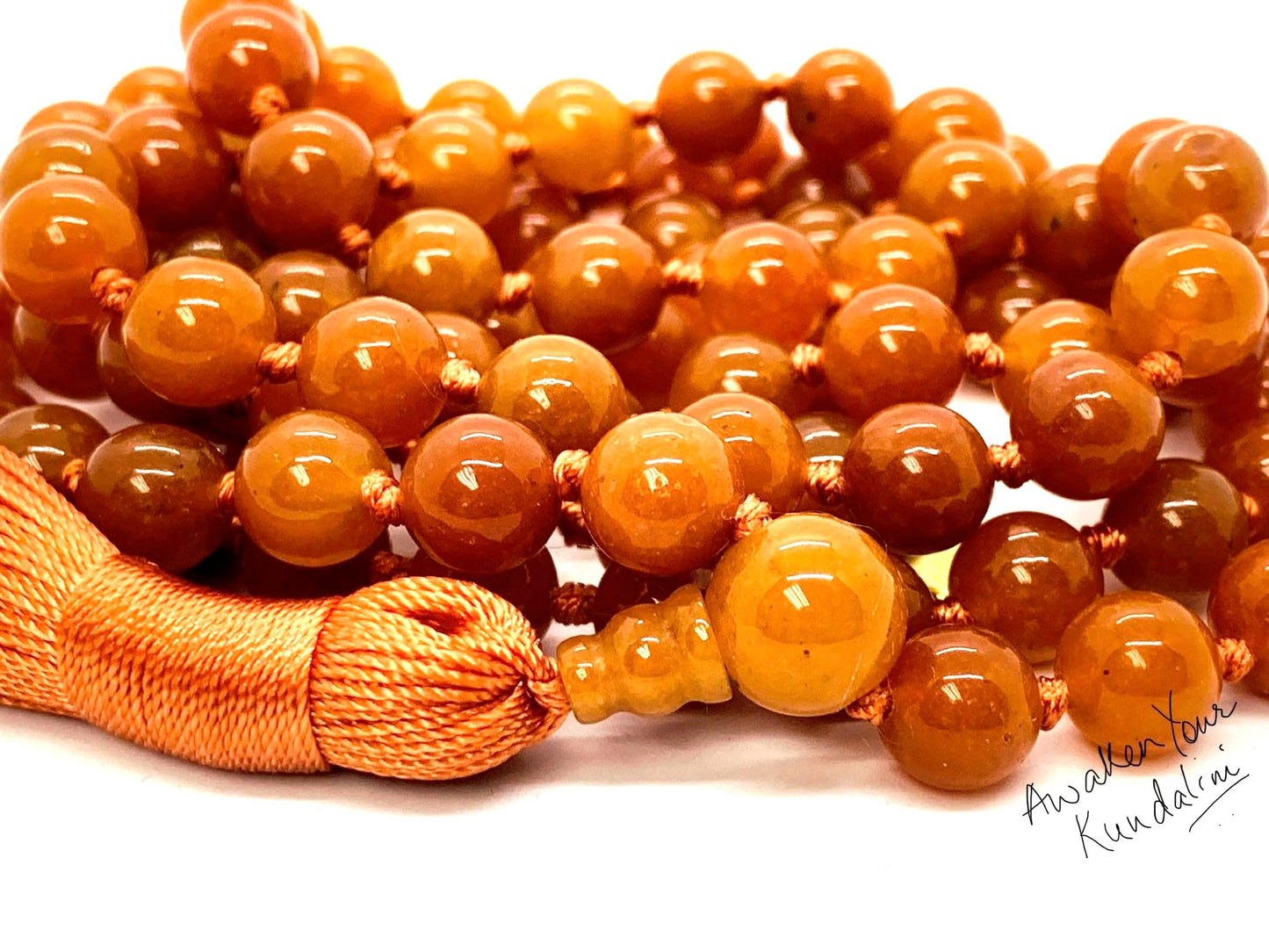 AERIS Orange Aventurine Mala Necklace | 108 Hand-Knotted Beads for Manifestation, Creativity & Confidence | Solar Plexus Chakra | August Birthstone Alternative | Handmade in USA