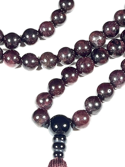 Handmade Natural Garnet Mala Beads Necklace | 6mm & 8mm | 108 Beads | Passion & Vitality Mala | Capricorn Birthstone & Root Chakra