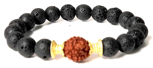 VULCAN Lava & 7 Mukhi Rudraksha Bracelet | 10mm Stretch | Grounding & Abundance