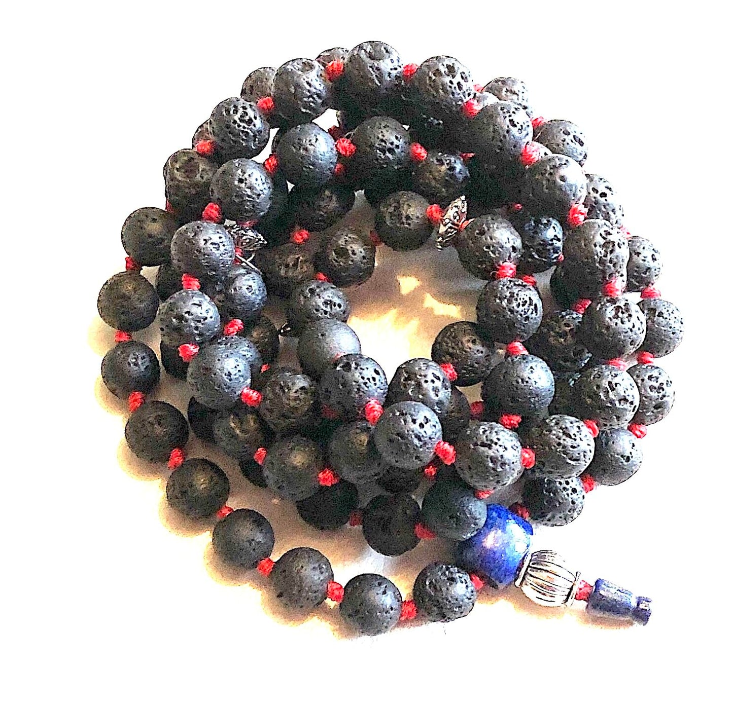 VULCAN Lava Mala Necklace with Lapis Guru Bead | Hand-Knotted 108 Beads