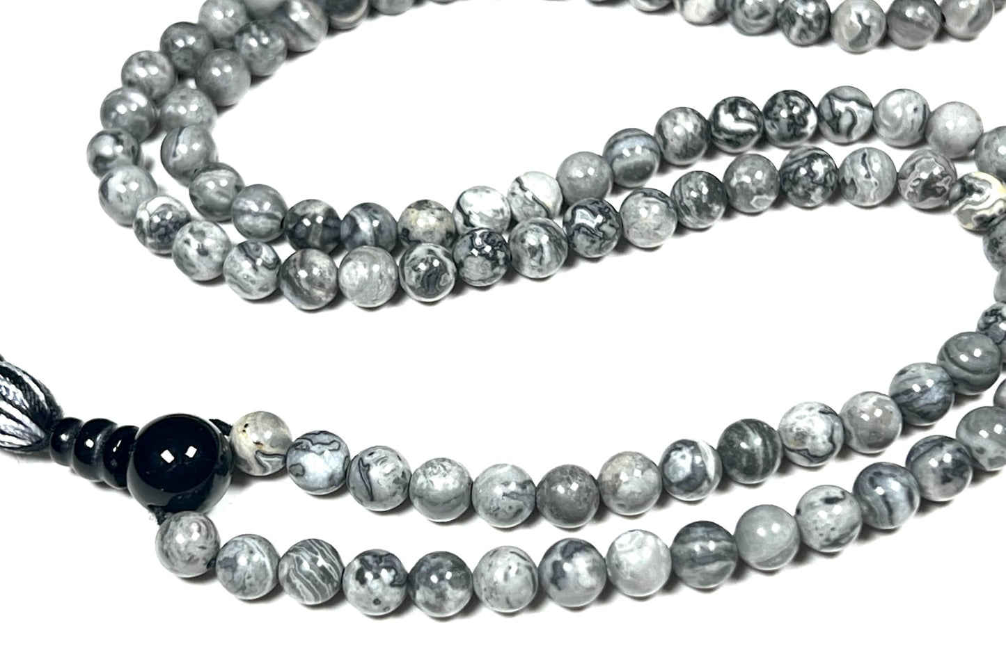 Handmade Scenic Jasper Mala Beads Necklace – 108 Beads – 6mm & 8mm – Root Chakra & Aries Birthstone – Spiritual Meditation Jewelry