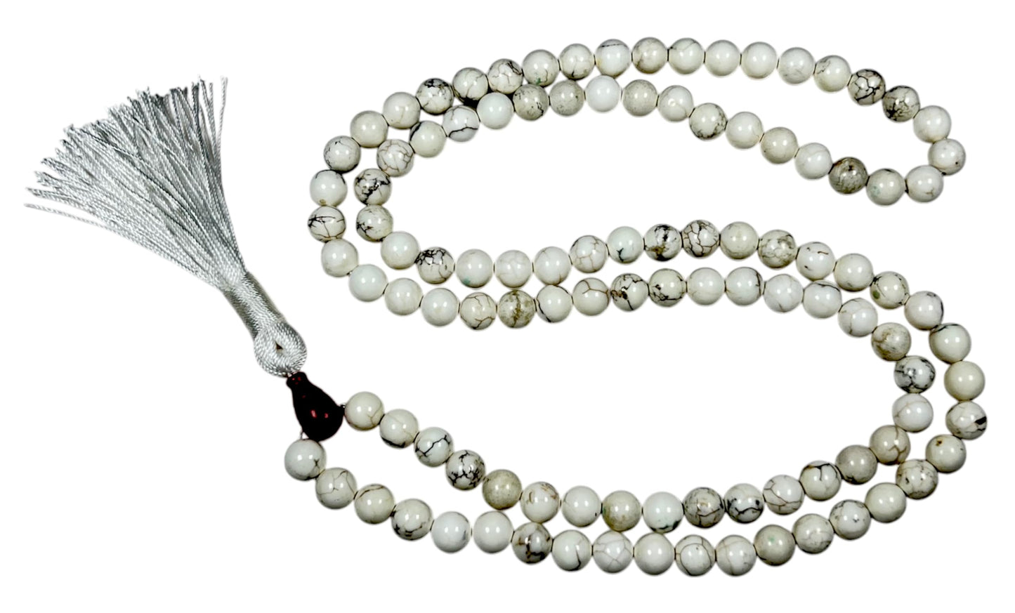 Natural White Howlite Mala Beads Necklace – 6mm & 8mm, 108 Beads – Gemini Birthstone, Crown Chakra Mala