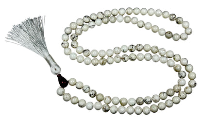 Natural White Howlite Mala Beads Necklace – 6mm & 8mm, 108 Beads – Gemini Birthstone, Crown Chakra Mala