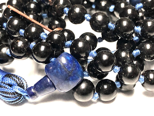 VESTA Black Tourmaline & Blue Tiger’s Eye Mala Necklace | 108 Beads for Grounding, Protection & Clear Communication | Root & Throat Chakra | Capricorn & Sagittarius Birthstone | Handmade in USA