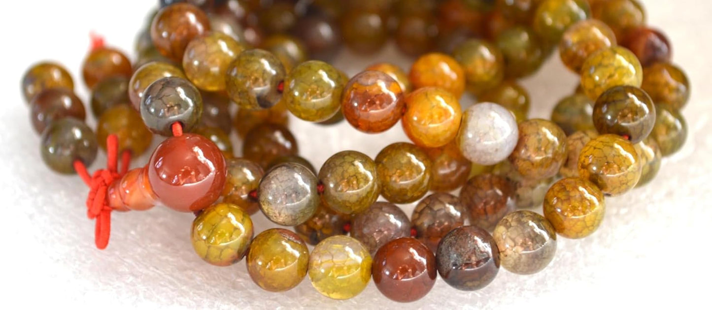 Heart chakra mala Dragon Vein Agate mala beads necklace Reiki Healing Stretch necklace 8mm 108 Buddhist prayer beads Tibetan beads w/free velvet mala Pouch/love Abundance Child birth