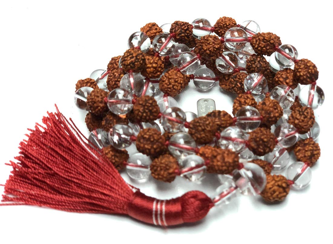 Rudraksha & Crystal Quartz Mala Necklace | SPHATIKA & AKSHA Collection