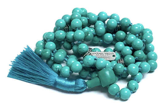 Natural Turquoise Gemstone Mala Necklace, Boho Style, Handmade Jewelry, Healing Properties, Communication