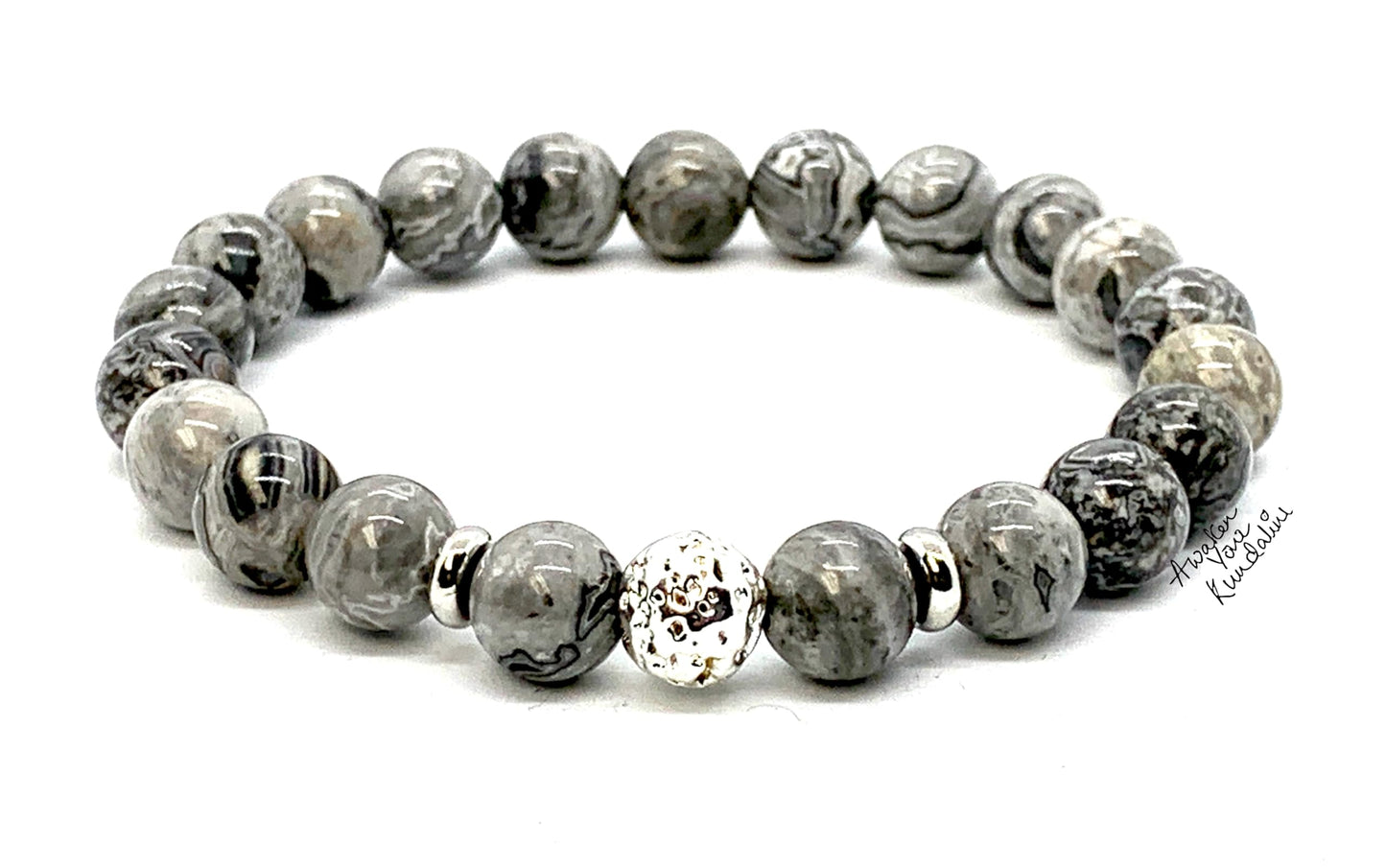 Scenic Jasper & Lava Rock Stretch Bracelet – Adjustable Size 5.5-9.5 Inches – Birthstone for Virgo & Libra - Root & Sacral Chakra