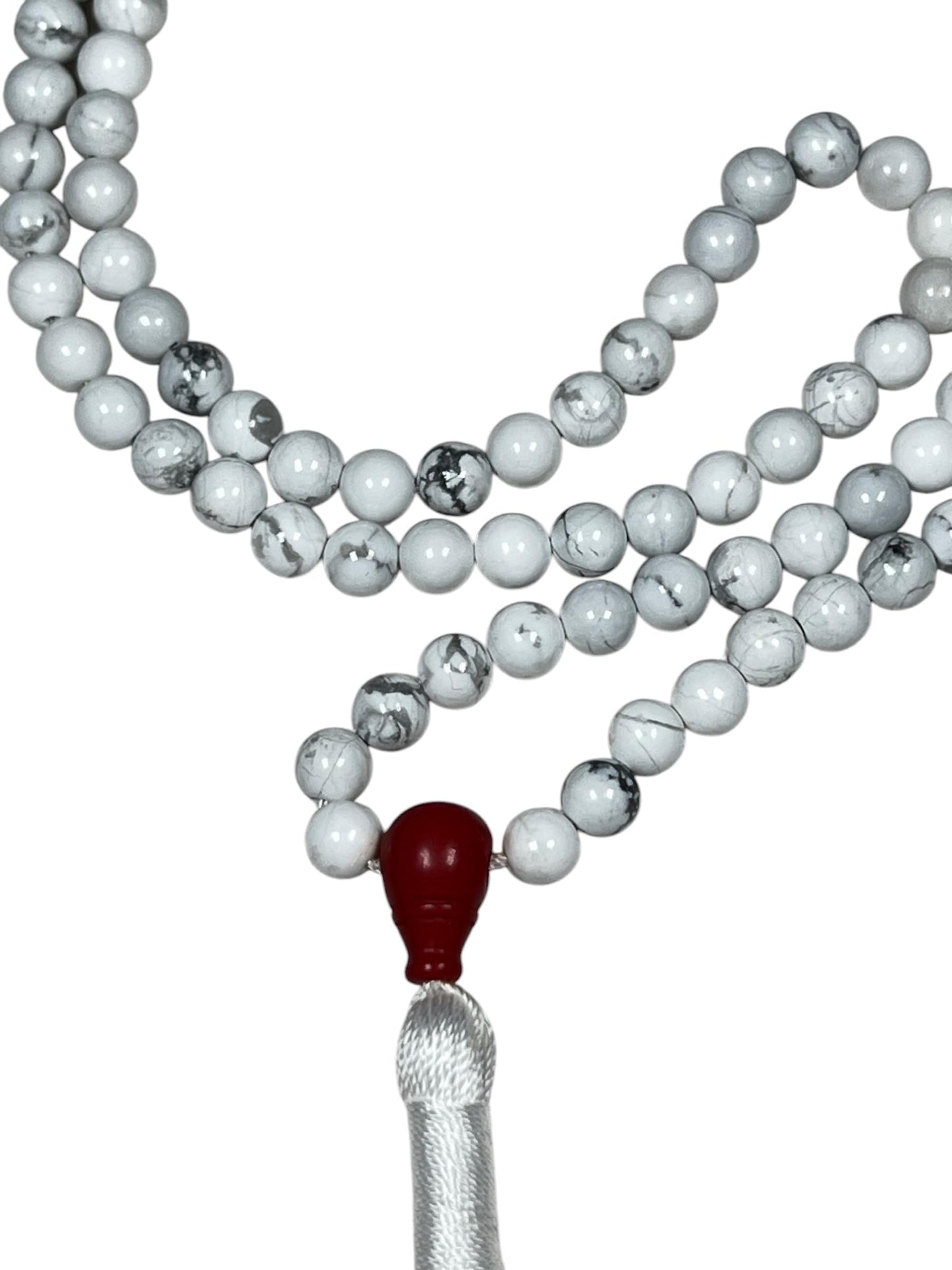 Natural White Howlite Mala Beads Necklace – 6mm & 8mm, 108 Beads – Gemini Birthstone, Crown Chakra Mala