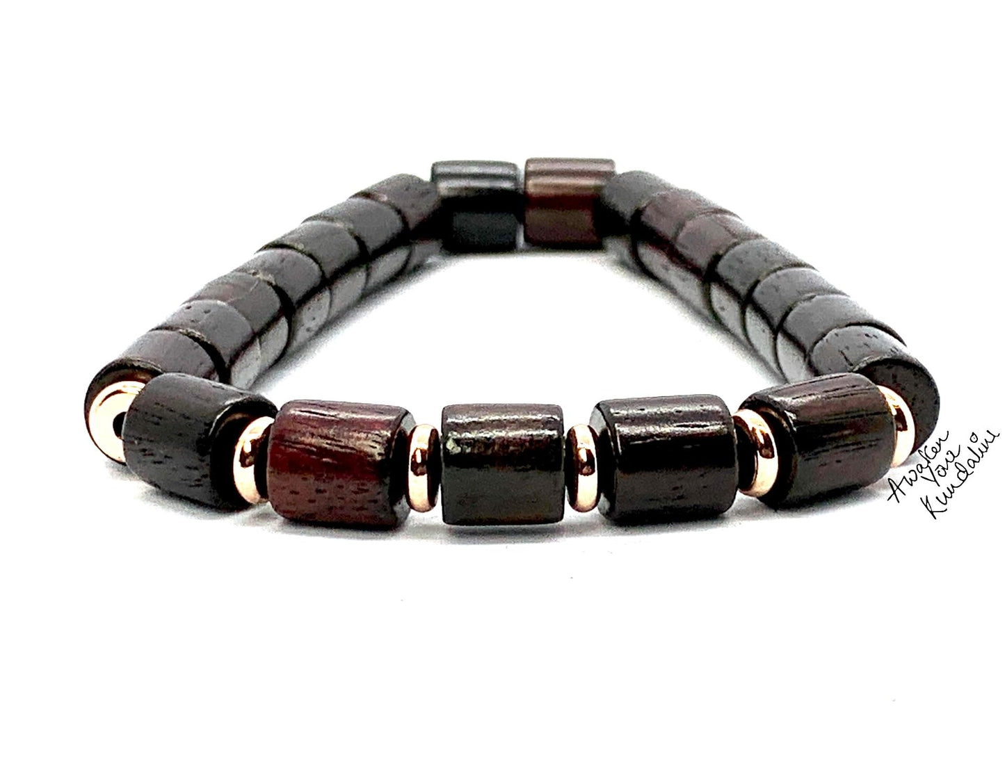 Cylindrical Rosewood Beads Stretch Bracelet | ARANYA Collection