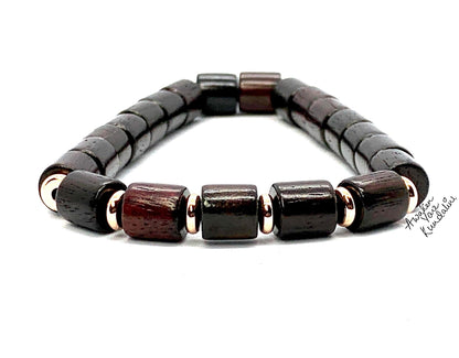 Cylindrical Rosewood Beads Stretch Bracelet | ARANYA Collection