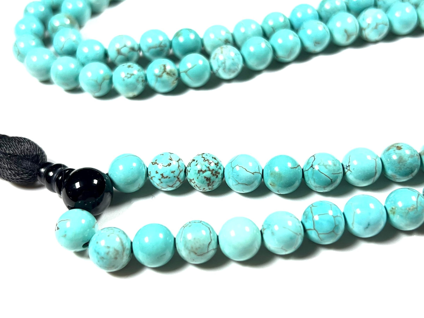 Handmade Natural Blue Turquoise Mala Beads Necklace | 8mm | 108 Beads | Wisdom & Tranquility Mala | Sagittarius Birthstone & Throat Chakra
