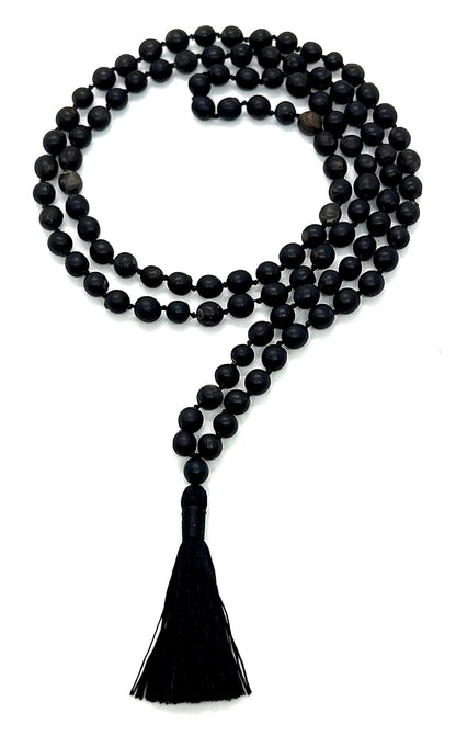 Hand Knotted Black Vijayanti Vaijayanti Mala Necklace with 6-7mm Beads - Virgo Sun Sign, Root Chakra Alignment - Protection, Victory Mala