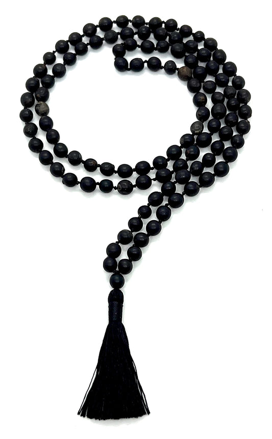 Hand Knotted Black Vijayanti Vaijayanti Mala Necklace with 6-7mm Beads - Virgo Sun Sign, Root Chakra Alignment - Protection, Victory Mala