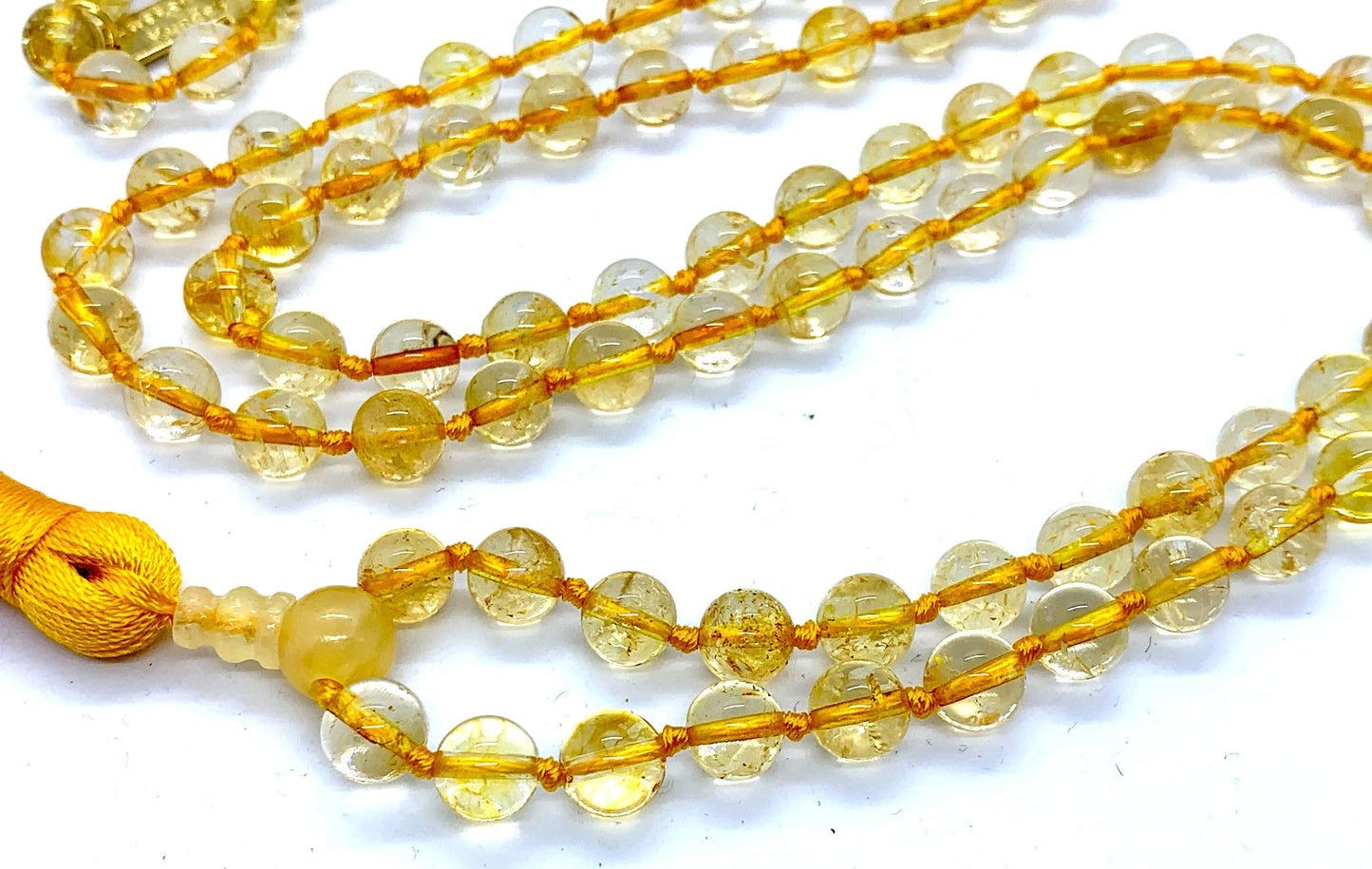 Citrine Mala Necklace, Hand Knotted 8mm High-Grade 108 Beads - November Birthstone, Sagittarius Jewelry, Root Chakra