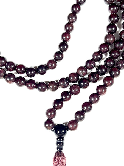 Handmade Natural Garnet Mala Beads Necklace | 6mm & 8mm | 108 Beads | Passion & Vitality Mala | Capricorn Birthstone & Root Chakra