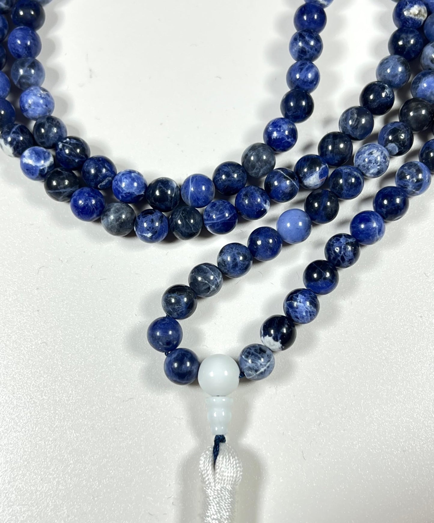 Sodalite Mala Beads Necklace – 8mm, 108 Beads – Throat & Third Eye Chakra, Sagittarius Birthstone
