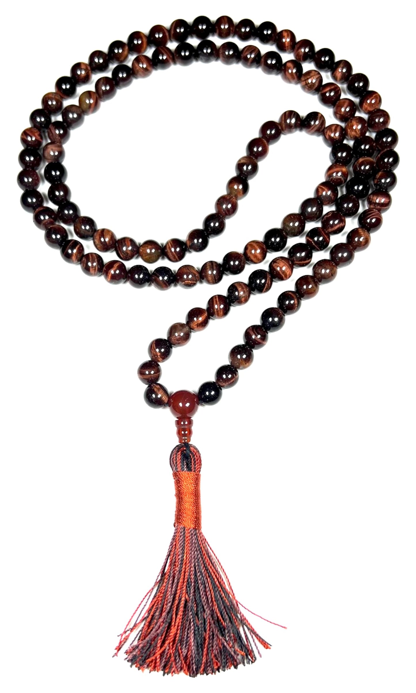 Handmade Tiger's Eye Mala Beads Necklace – 8mm 108 Beads – Multicolor Options – Solar Plexus Chakra & Zodiac Birthstones – Meditation Jewelry
