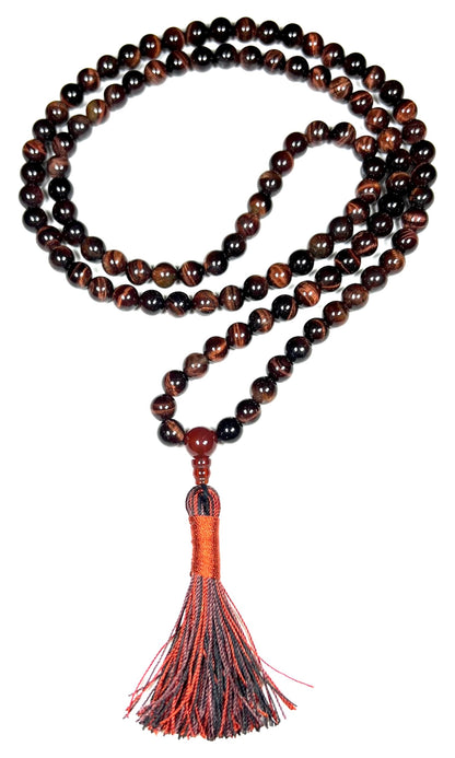 Handmade Tiger's Eye Mala Beads Necklace – 8mm 108 Beads – Multicolor Options – Solar Plexus Chakra & Zodiac Birthstones – Meditation Jewelry