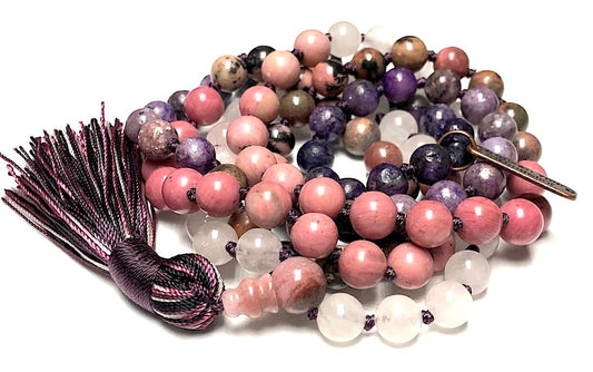 LUCEM Charoite Mala Necklace | Emotional Healing & Spiritual Alignment | Heart & Crown Chakra | Taurus & Libra Birthstones