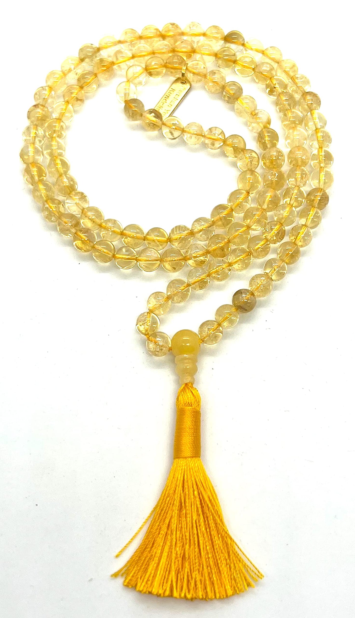 Handmade Elegant Citrine Necklace, 8mm 108 Mala Beads, Natural Healing Crystal Gemstones Sunshine Jewelry
