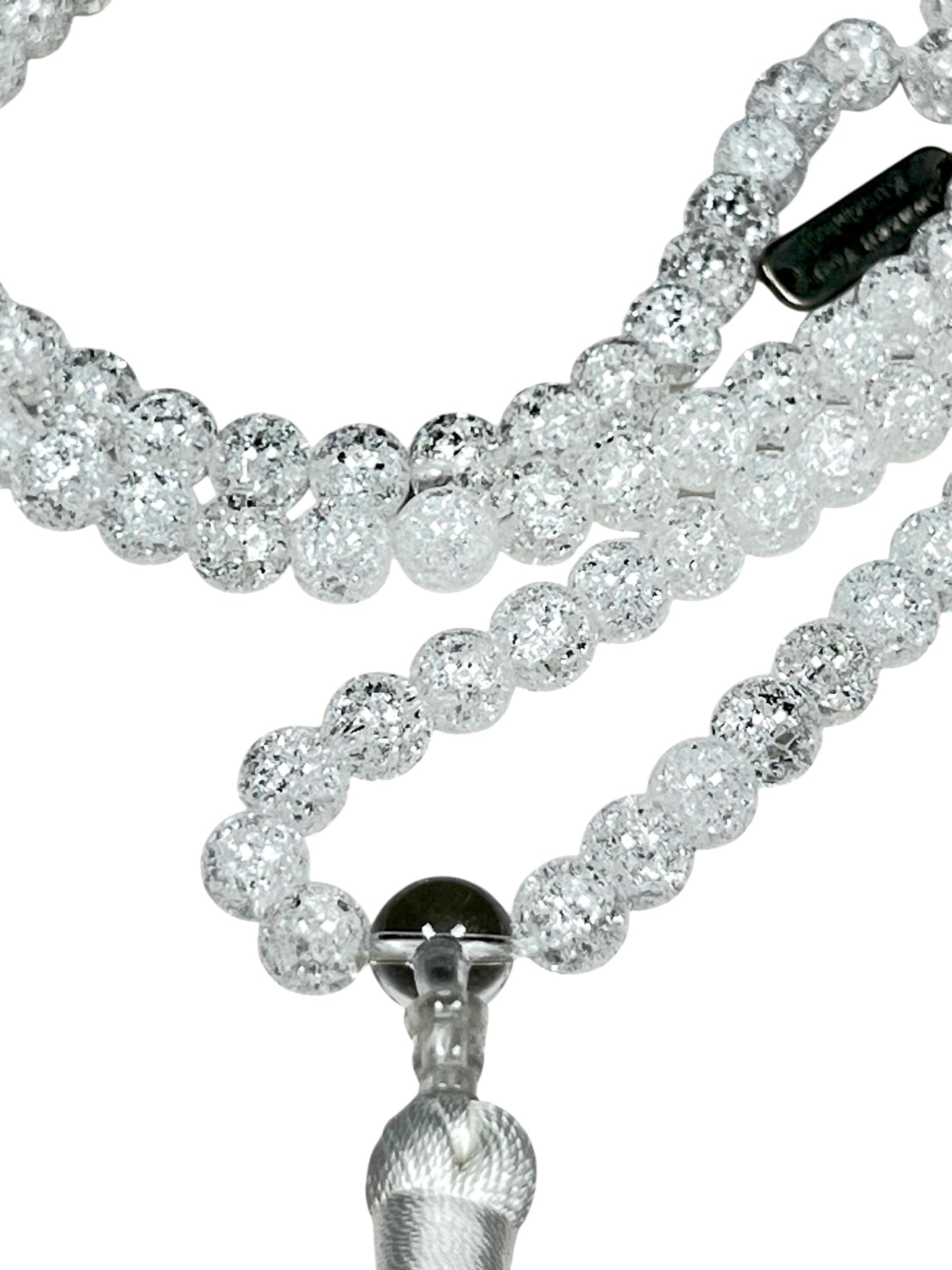 Handmade Crackle Crystal Quartz Mala Necklace – 6mm & 8mm | 108 Beads | Crown Chakra & April Birthstone | Ethically Sourced