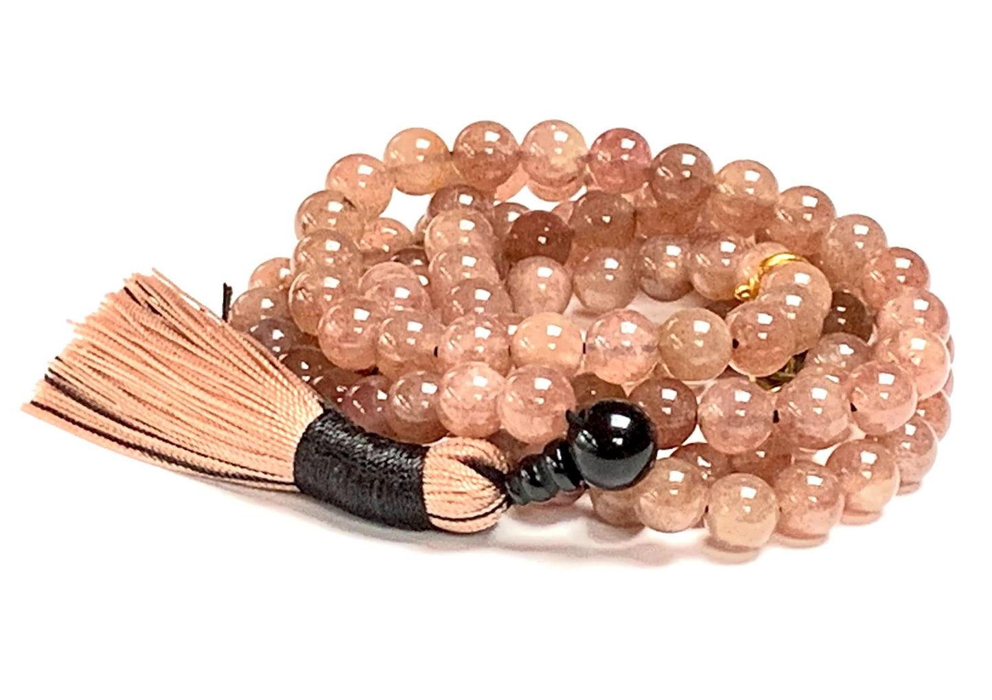 Awaken Your Kundalini Crystals Mala Beads Necklace Reiki healing stones Blessed & Energized Handmade 108 Buddhist Prayer Beads - Comes w/Velvet Pouch (Strawberry Quartz, 8 mm)
